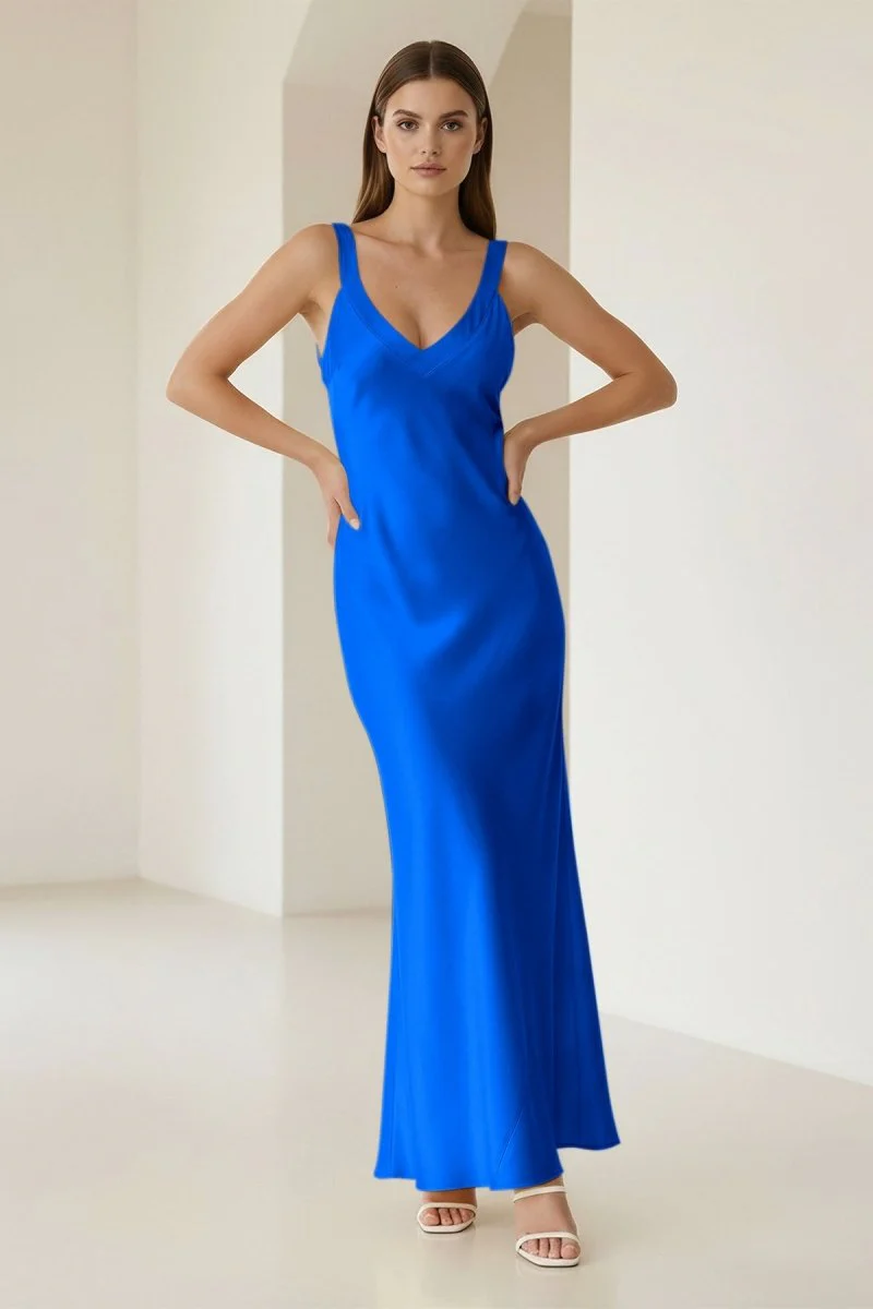 Yellow Mermaid Satin V Neck Long Party Dress