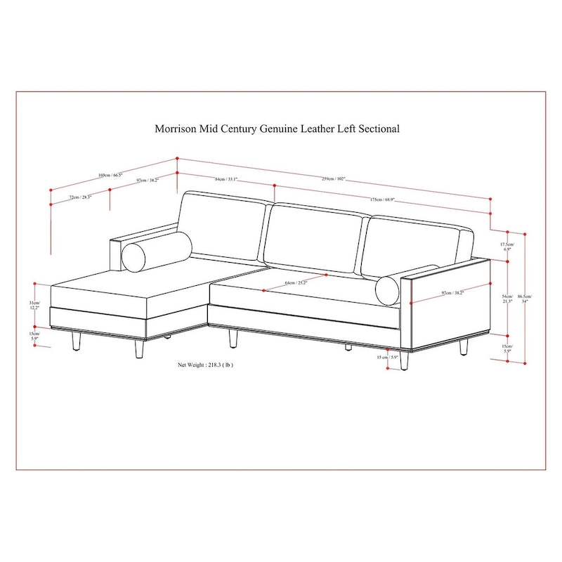 WYNDENHALL Brixley Mid Century 102 inch Wide Left Sofa Sectional