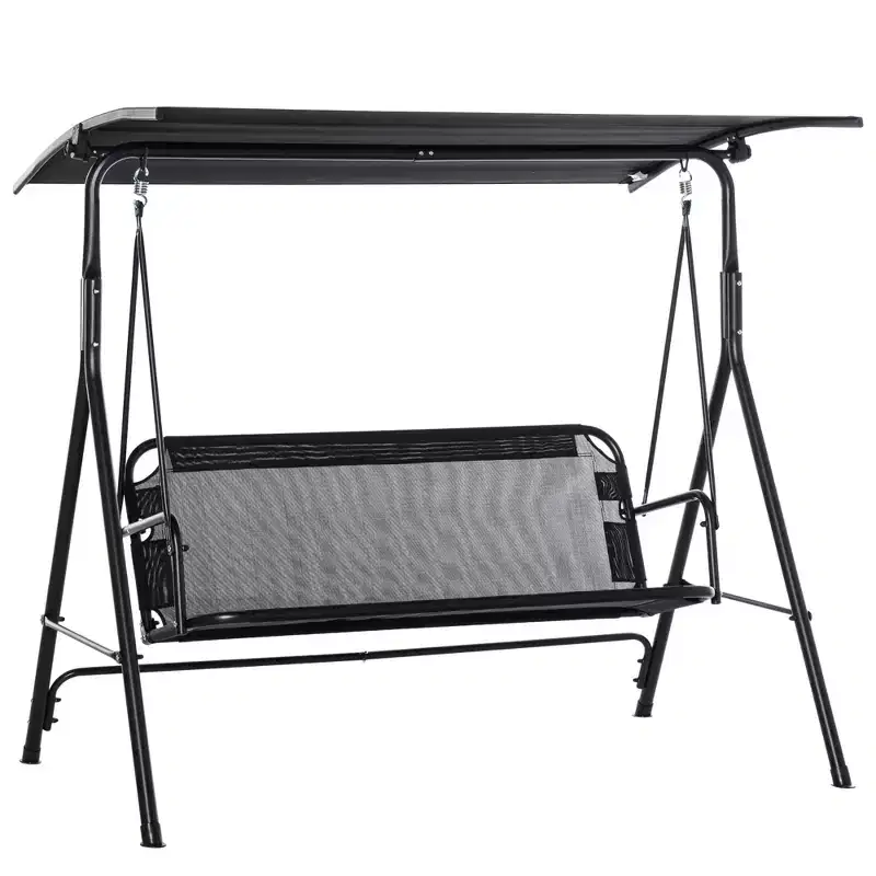 2-Seater Patio Swing Chair, Outdoor Adjustable Canopy Porch Swing with Armrests, Texeline Fabric and Steel Frame