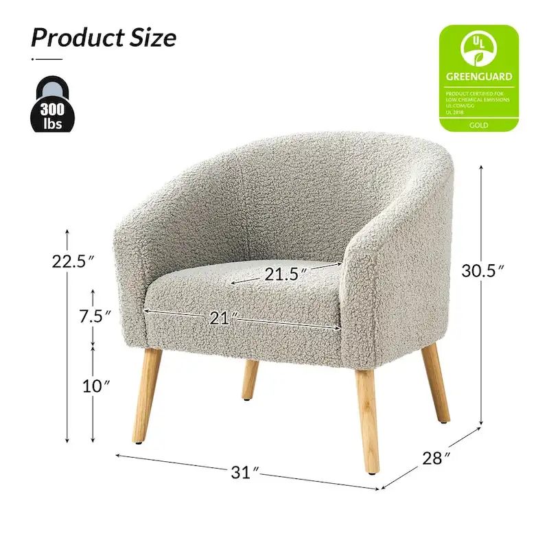 Modern Boucle Armchair with Solid Wood Legs, Set of 2