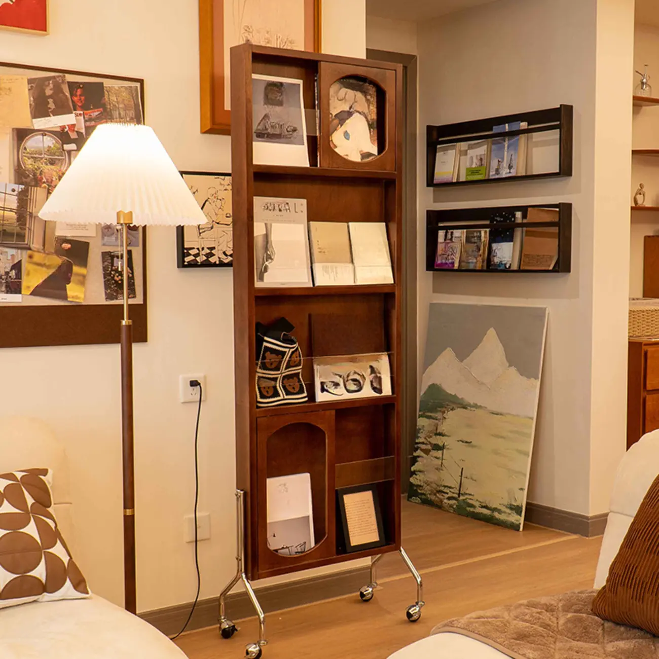 Vertical Wooden Closed Back 5-Shelf Mobile Bookcase