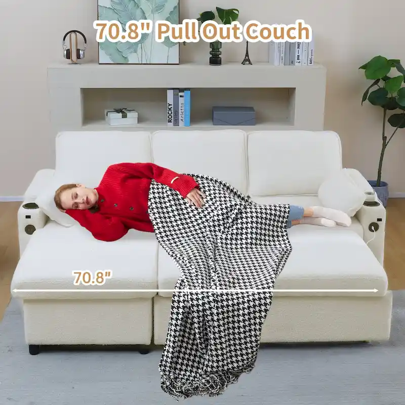 80 L-Shaped Sofa Couch Bed, Sofa Sleeper with Pull Out Bed, Reversible Sleeper Sofa Bed