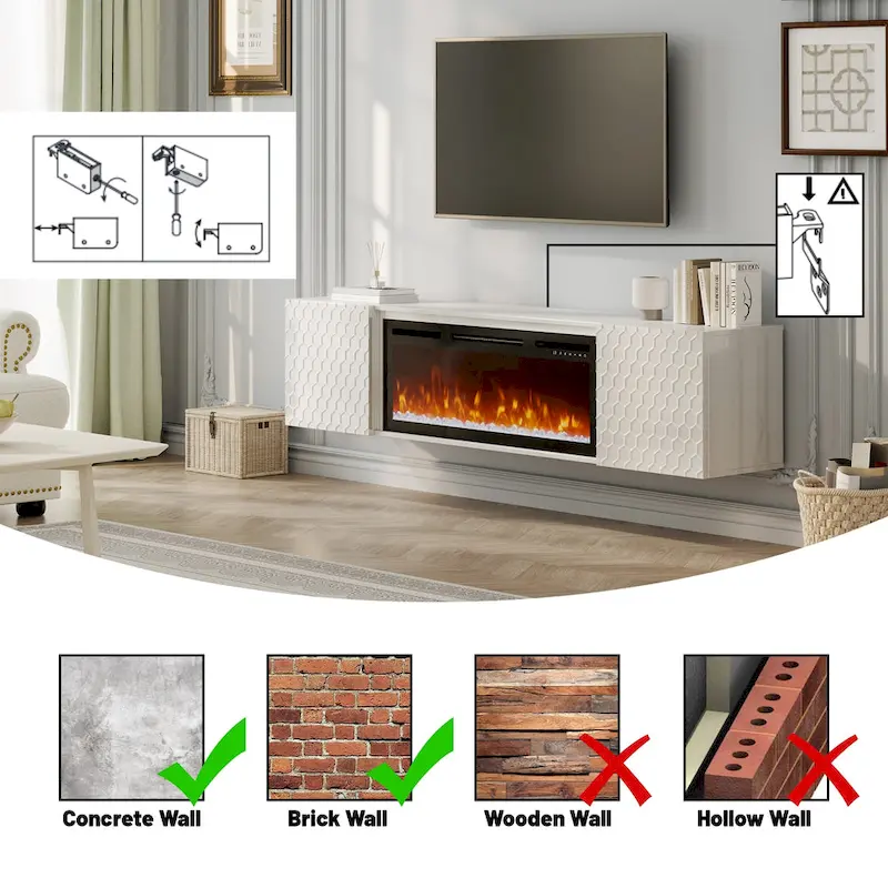 67 MDF Wall Mounted TV Stand with 36 Electric Fireplace
