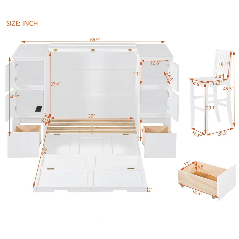 Merax Murphy Bed with Drawers and Cabinets