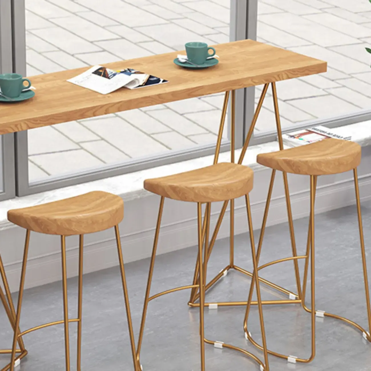 Glam Natural Wooden Golden Pedestal Modern Bar Tables