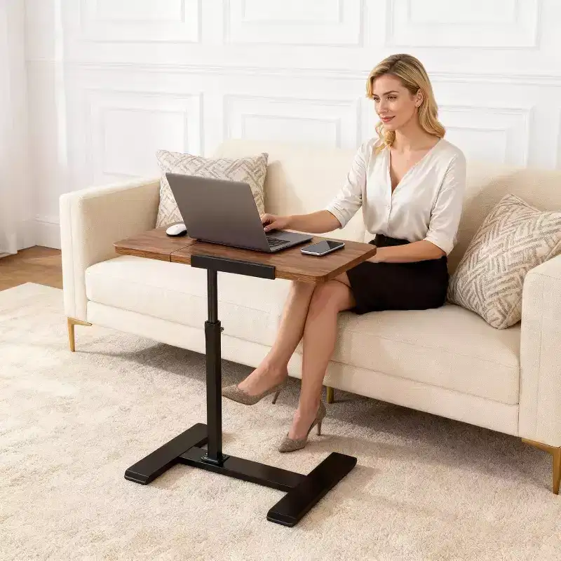 Height Adjustable Bedside Table with Wheels, Split Top, Tilting Bedside Table, Mobile Laptop, Computer, Standing Desk, Cart with Storage for Hospital