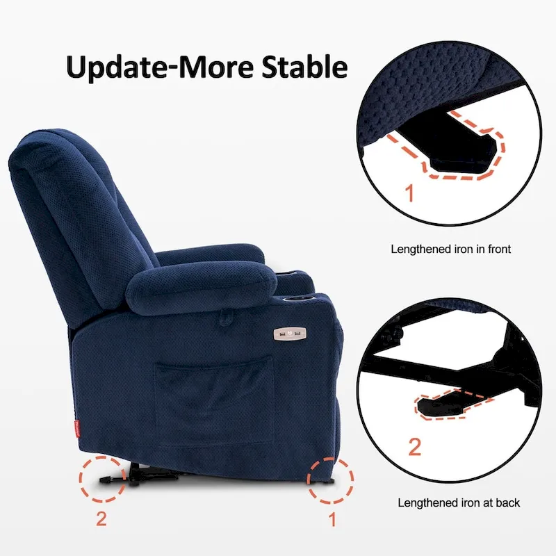 MCombo Electric PowerRecliner Chair with Massage & Heat, Plush Fabric 8015