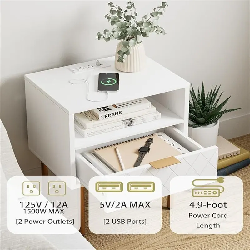 Nightstand with Charging Station - 11.81D x 15.75W x 22.05H