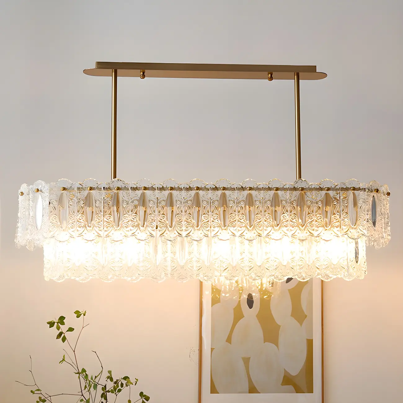 Modern Brass Glass Island Pendant Light Fixture
