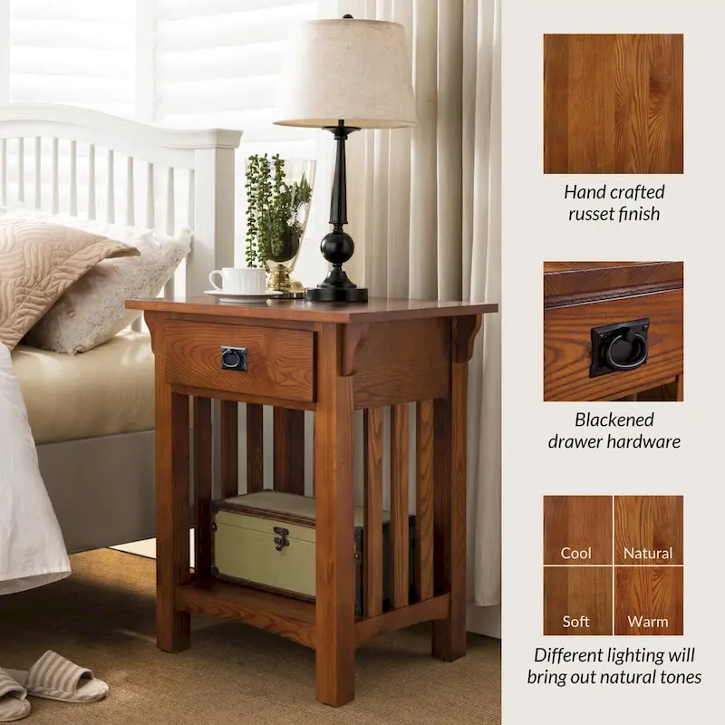 End Table with Drawer - Medium Oak, Mission Style, Single User