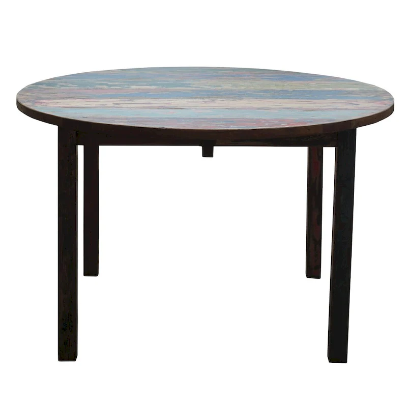 Chic Teak Round Dining Table made from Recycled Teak Wood Boats, 48 inch - Multi
