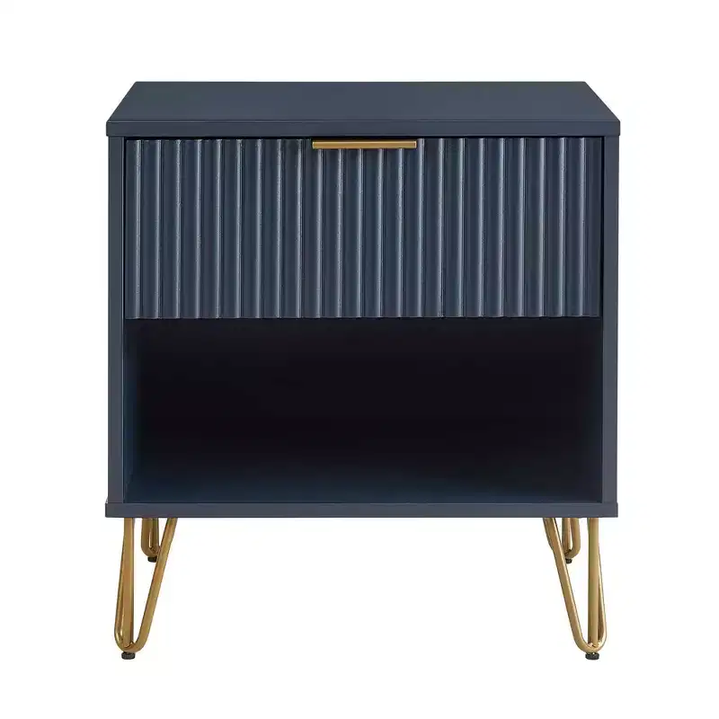 Manhattan Comfort Dumbo Nightstand with Drawer Midnight Blue: Contemporary Storage, Metal Glides, Glossy Finish