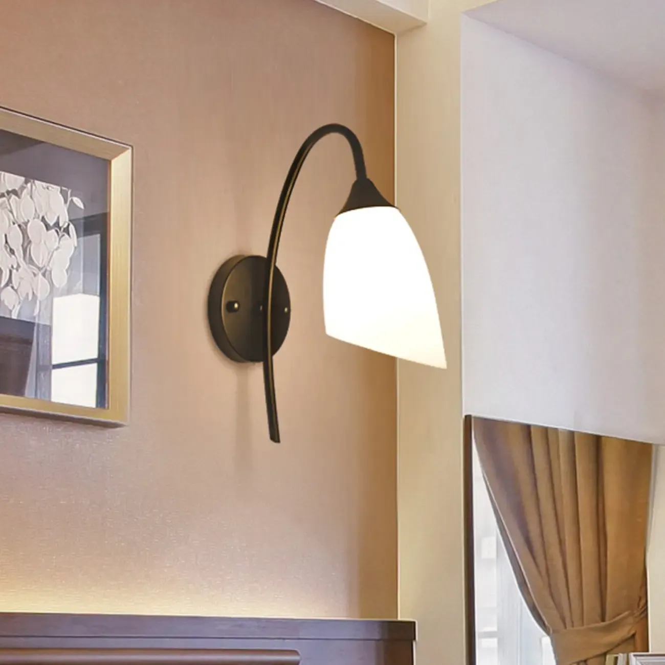 Minimalist Wall Sconce with White Glass for Bedroom Lighting
