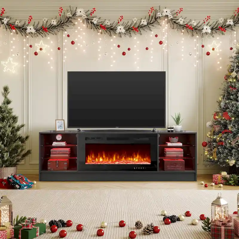 36 Electric Fireplace TV Stand, Entertainment Center & TV Console for TVs up to 80, Modern Fireplace Heater for Living Room