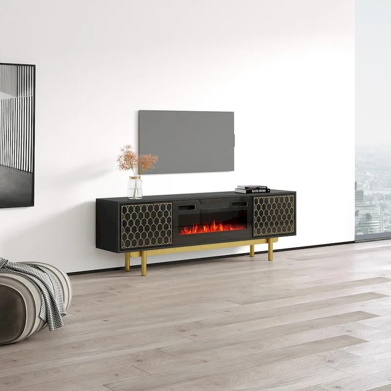 Modern TV Stand with Electric Fireplace - High Gloss