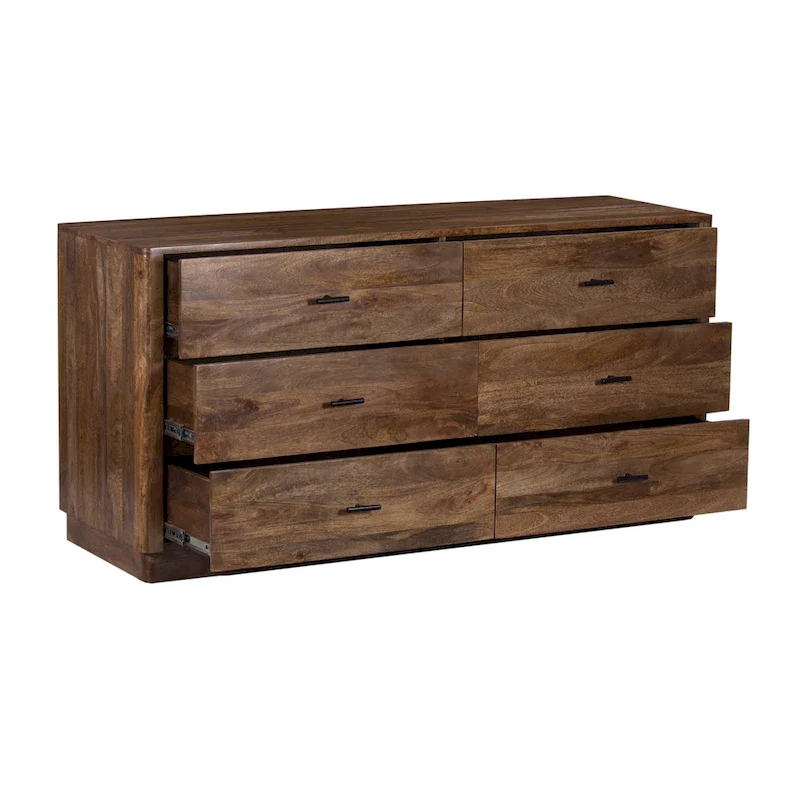 Tao 6 Drawers Dresser, Mango Wood, Walnut Finish, 60