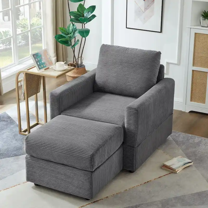 GDFStudio Classic Corduroy Club Chair with Ottoman