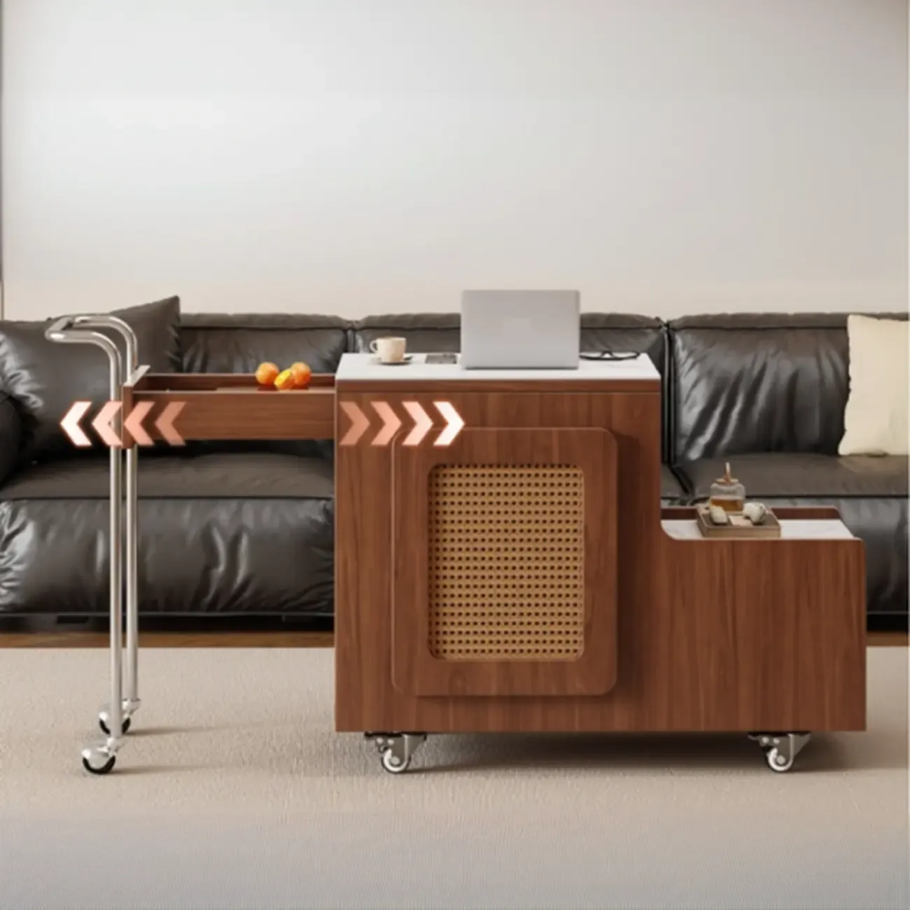 Multifunctional Sintered Stone Top Wheeled Cart Side Table