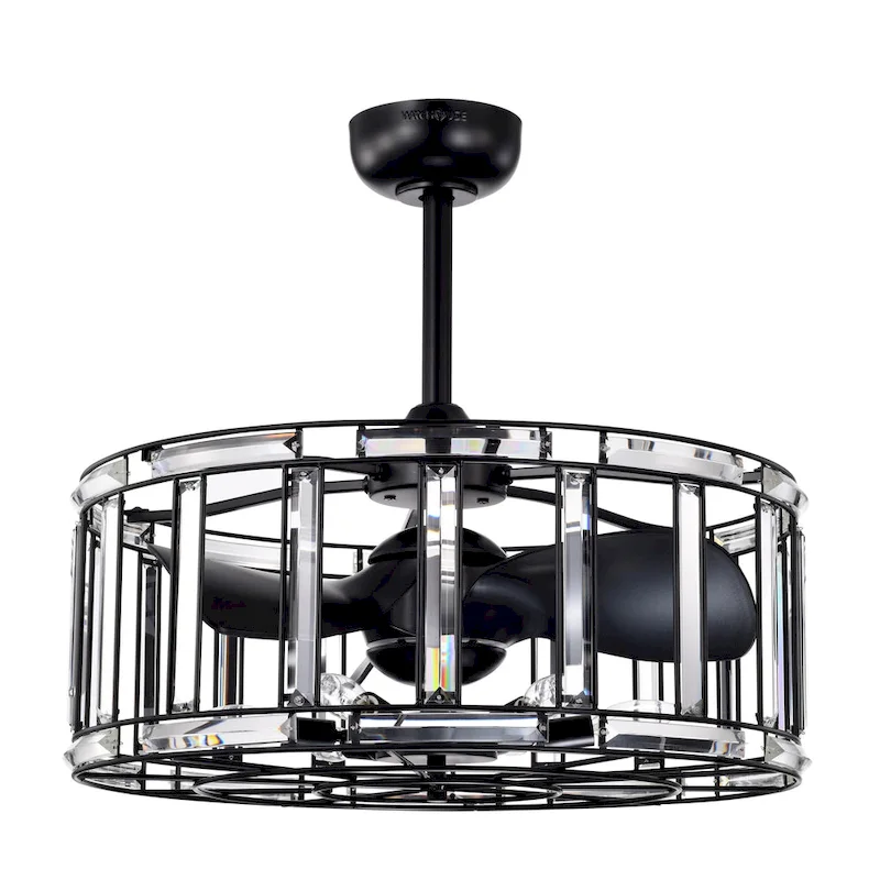 Livia 25 Inch Elegant and Glam Style Matte Black Finish Crystal Lighted Ceiling Fandelier with Remote