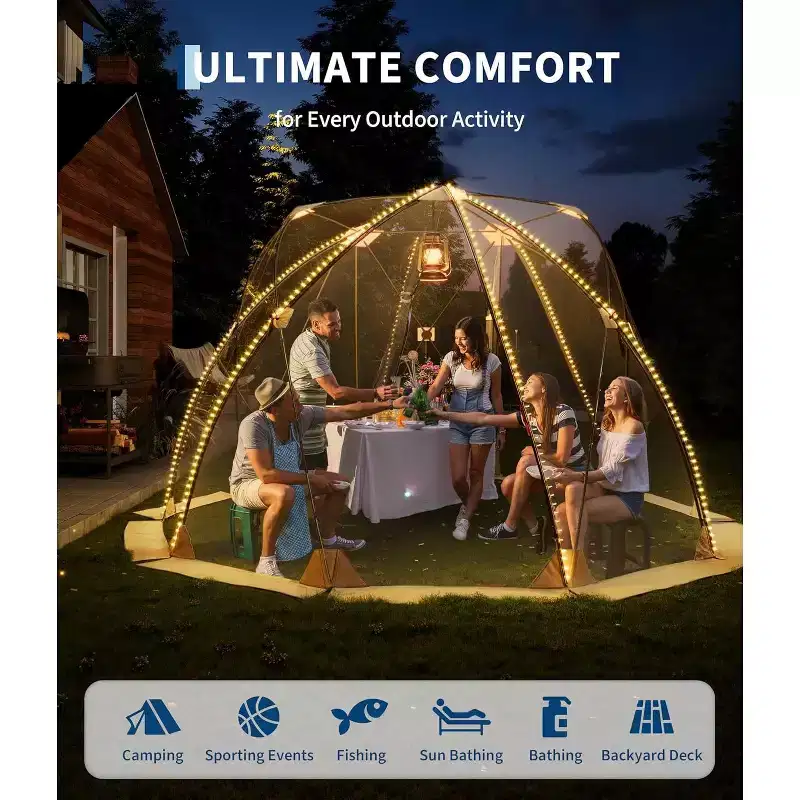 All-weather transparent bubble tent  12x12 ft transparent dome tent, rainproof and windproof, quick to set up, accommodates 6-10 people