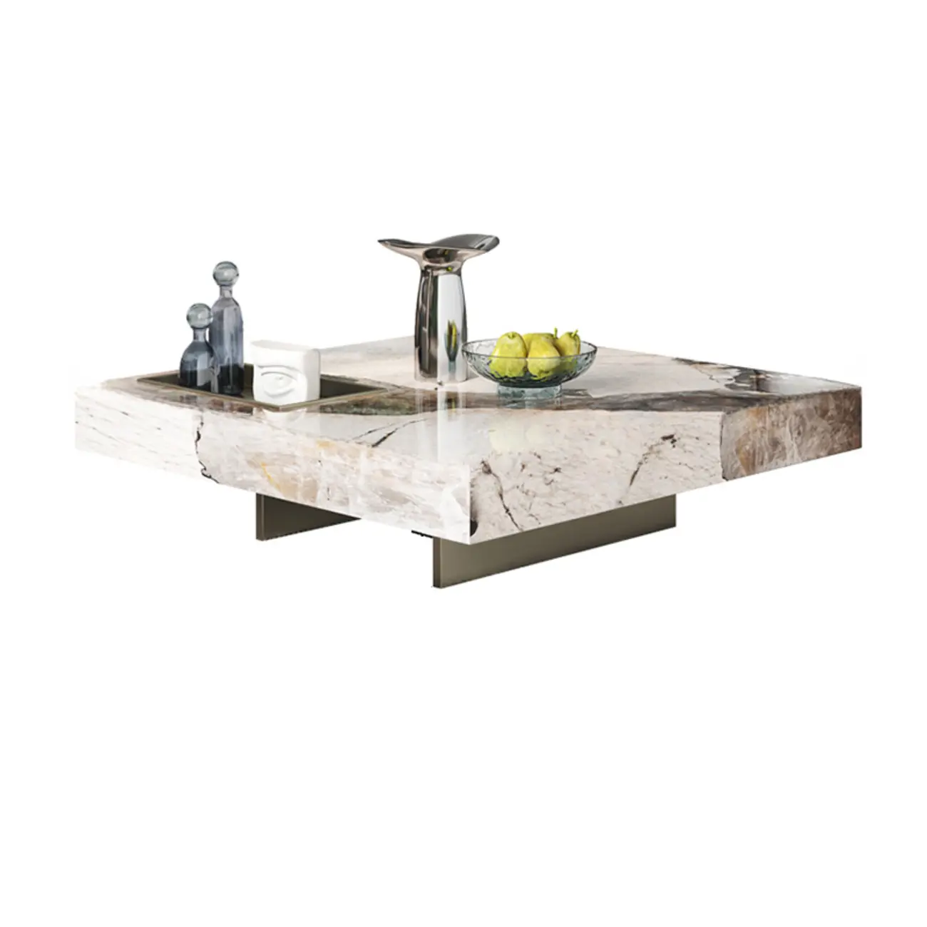 Modern Elegant White Square Coffee Table with Silver Base