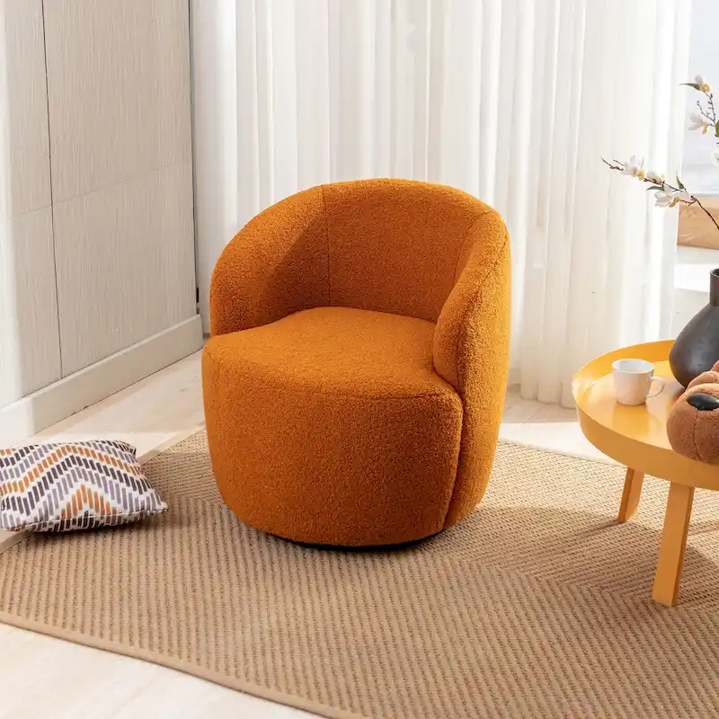 Blue Teddy Fabric Swivel Barrel Chair