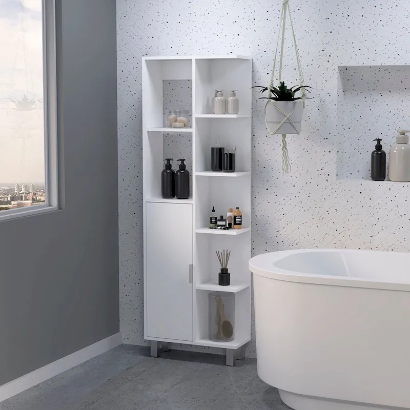 Modern White 9-Shelf Linen Cabinet for Bathroom