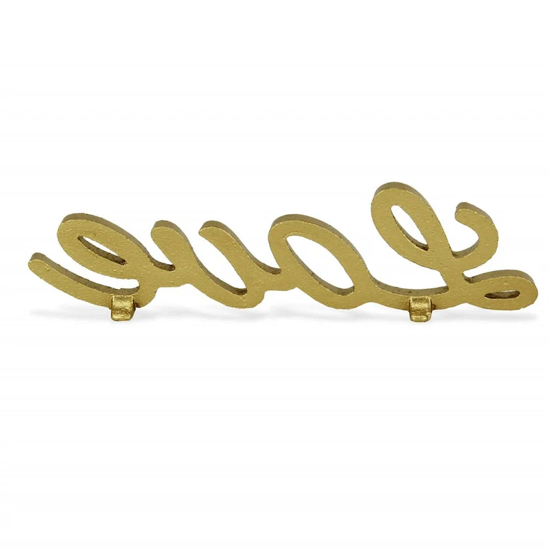 HomeRoots 3  Gold Cast Iron Love Hand Painted Sculpture - 3  H x 10  W x 0.5  D