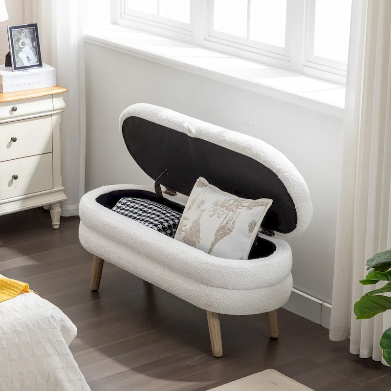 Boucle Fabric Storage Bench