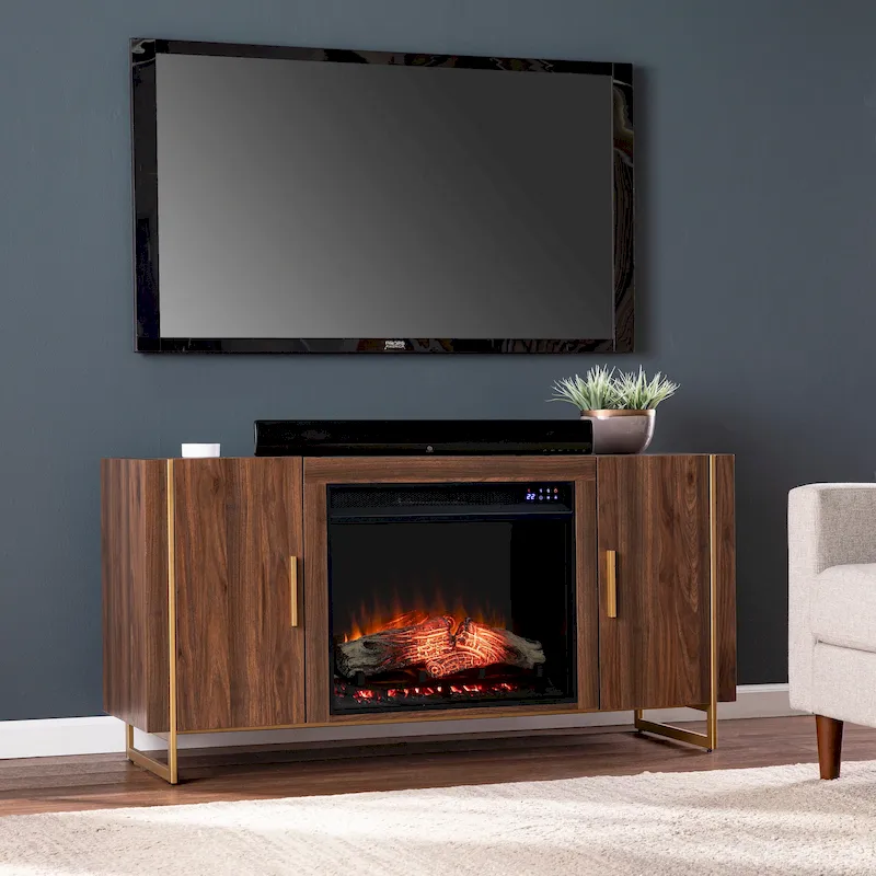 SEI Furniture Danielson Contemporary Brown Wood Electric Fireplace Media TV Stand for TV