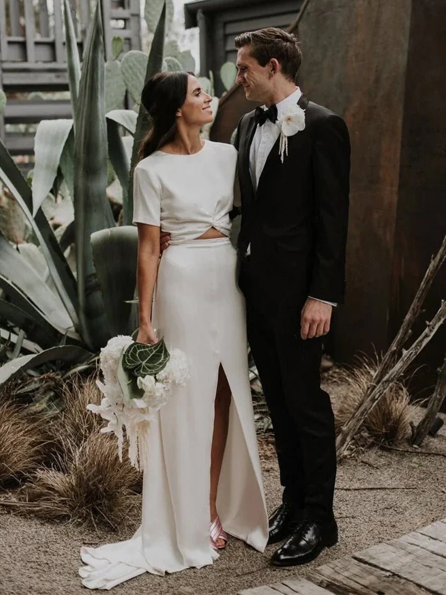 Sheath Engaged Noivas Wedding Dresses With Slit