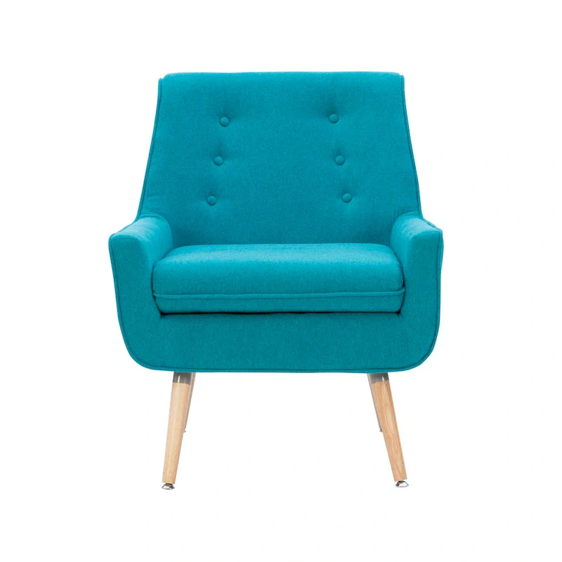 Bright Blue Button Tufted Accent Chair with Blonde Legs