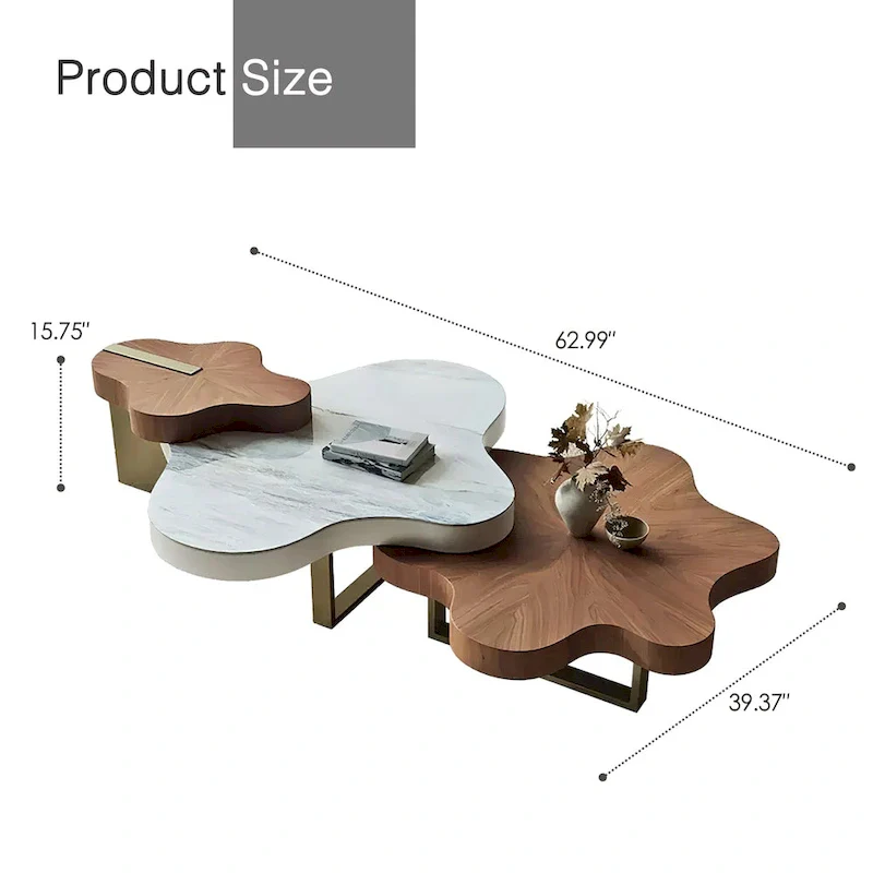 Modern Stylish Cloud Shape Solid Wood Coffee Table Set 3 Nesting Tables
