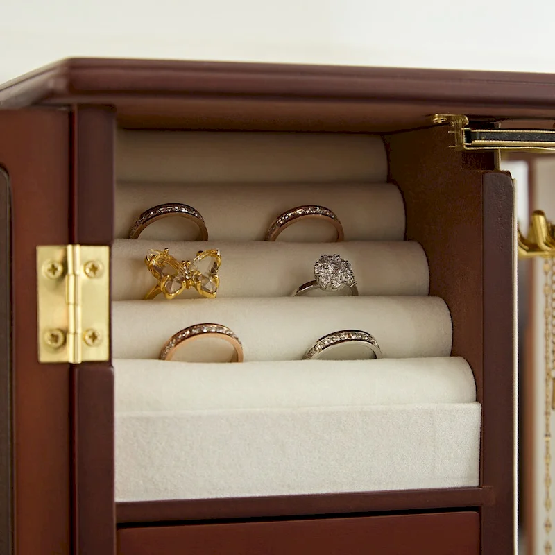 NAT Solid Wooden Jewelry Box with 3-Drawers Built-in Necklace Carousel and Mirror brown - 10*5.2*11.7in