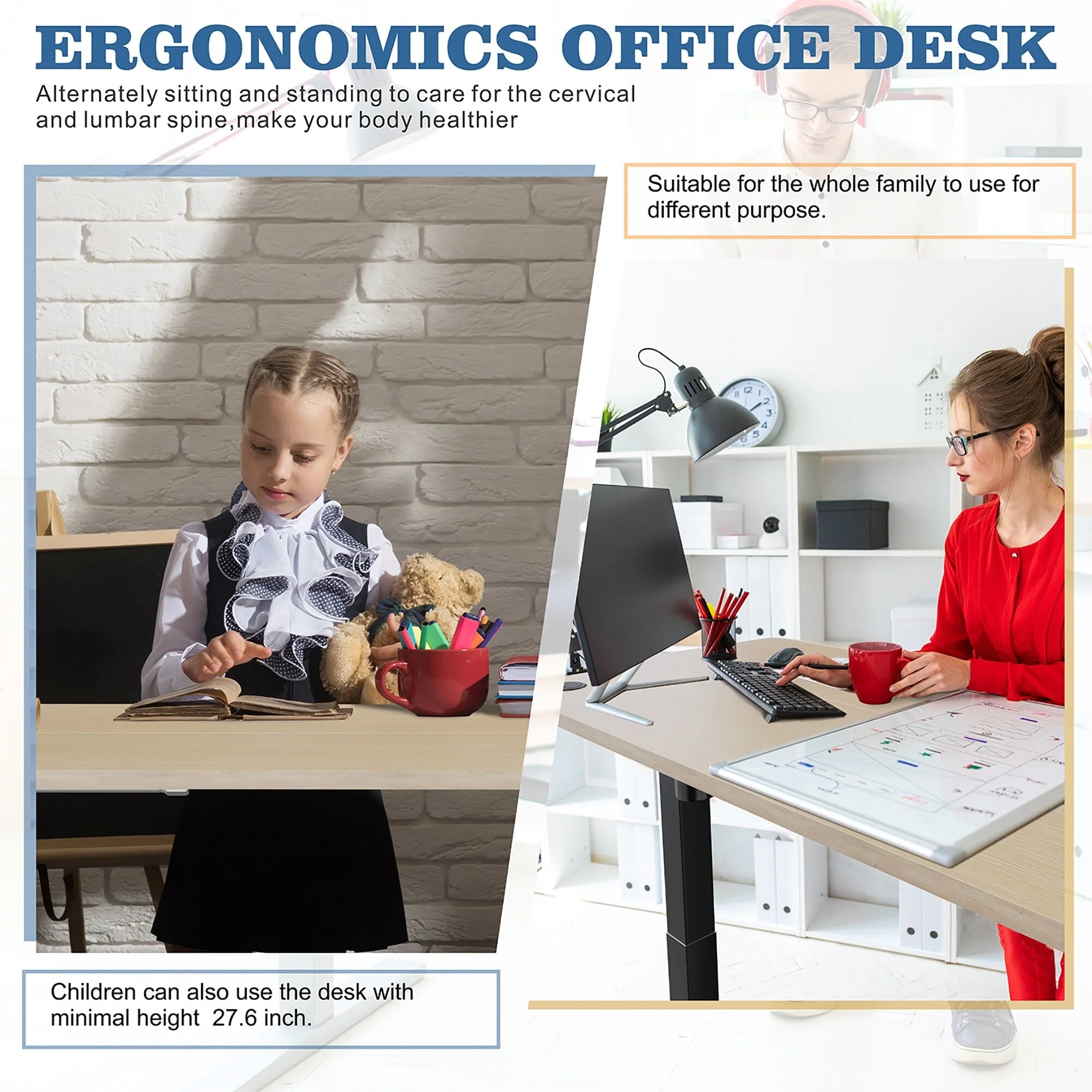 Futzca Height Adjustable Electric Standing Desk Sit Stand Computer Stand up Desk with Splice Board