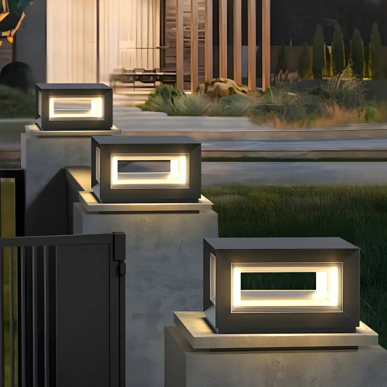 Modern Metal Black Geometric LED Post Cap Light