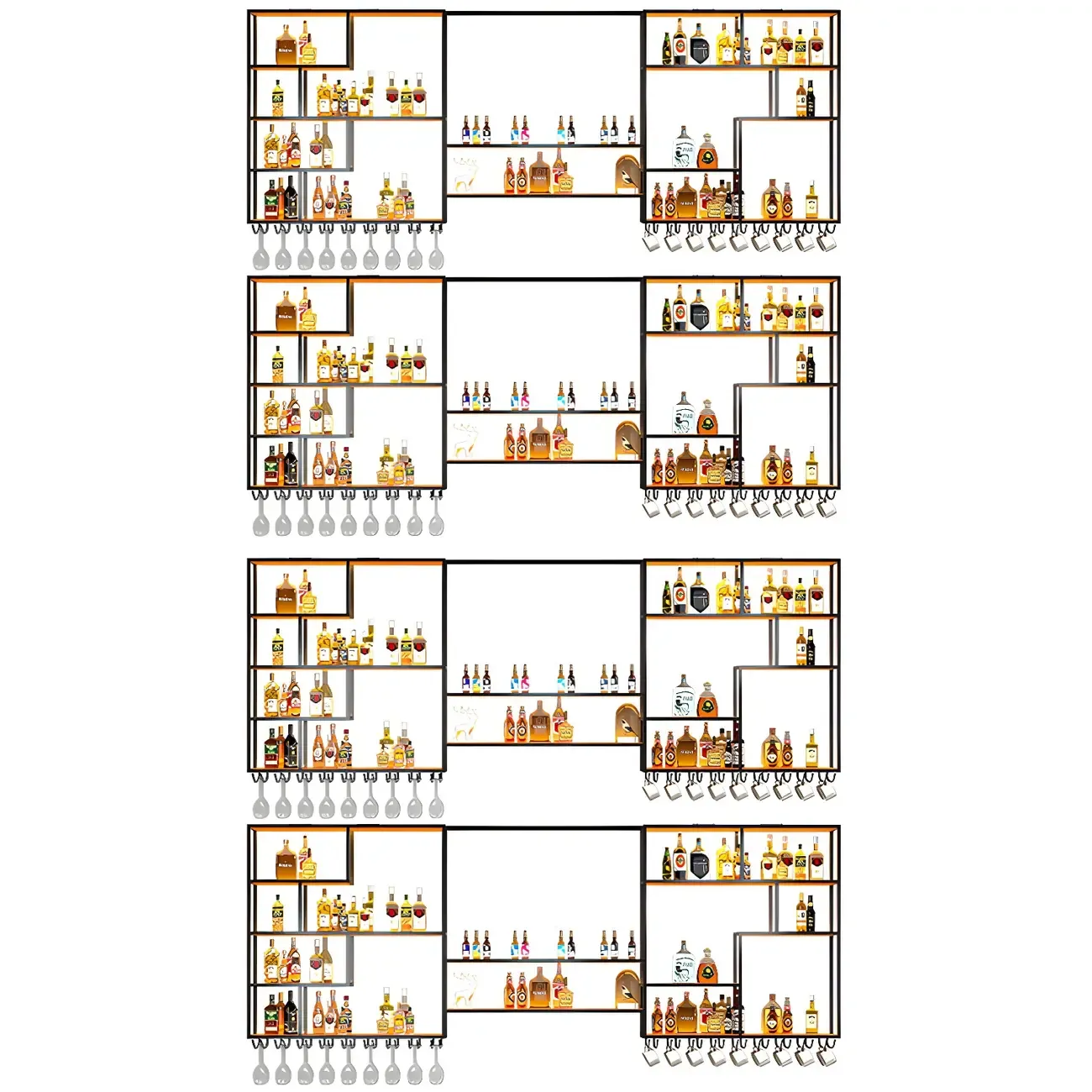 Black Metal Wall-Mounted Wine Rack with Stemware Holder