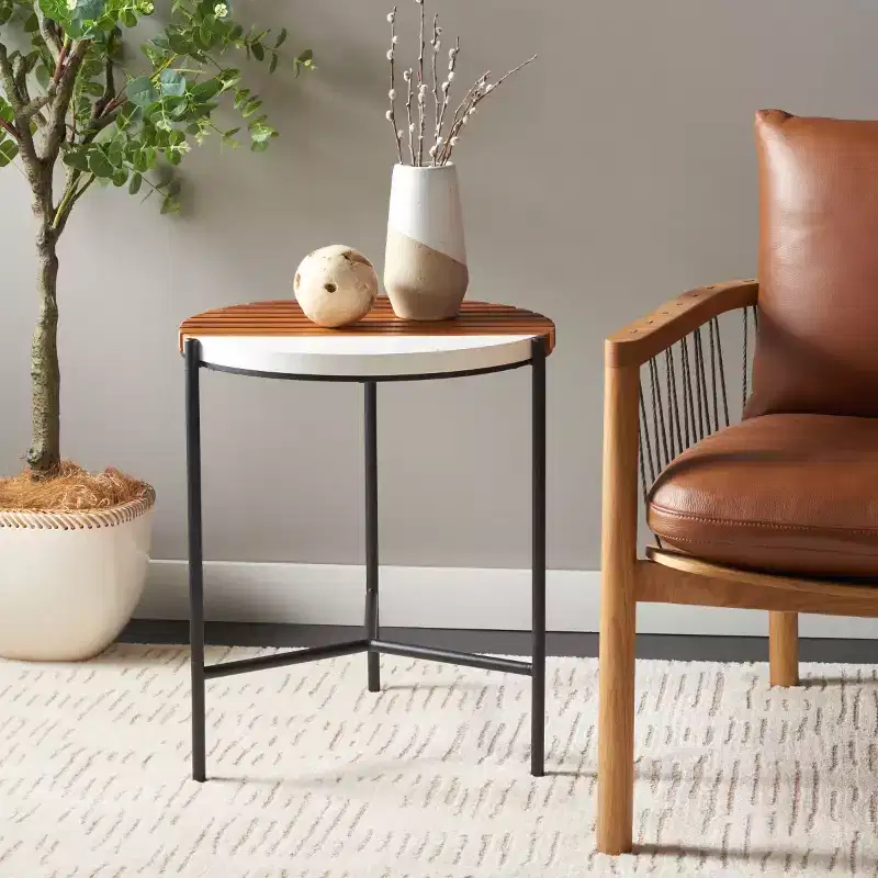 Dallas End Table - ACC2502A - Brown/White Faux Marble - Safavieh
