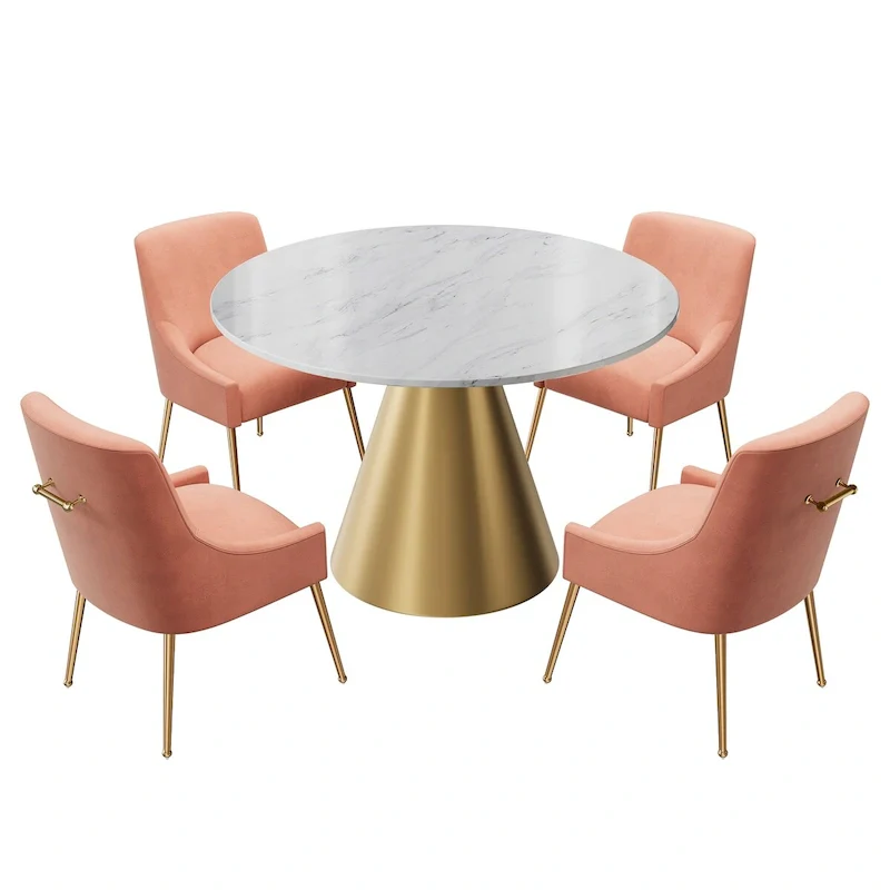 48 Marble Top Metal Dining Table with Velvet Dining Chair