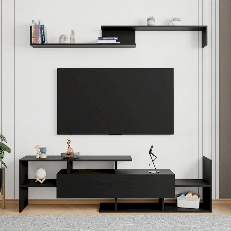 Surrey 60.2  2 Pc 1-Drawer Floating TV Stand Media Console with Open Shelves