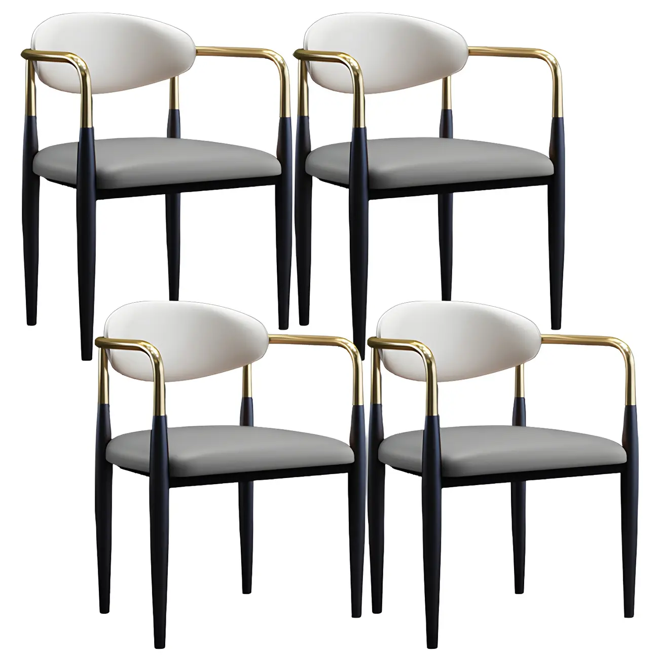 Curved Metal Legs Faux Leather Armrest Dining Chair