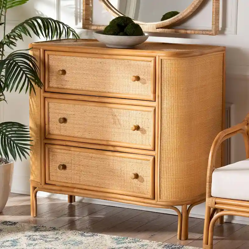 Radenza Bohemian Light Honey Rattan 3-Drawer Storage Cabinet