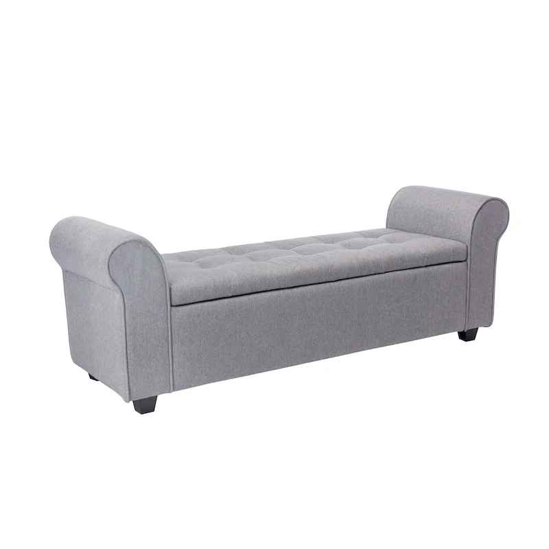 Storage Bench, Rolled Armrests, Fabric Upholstery