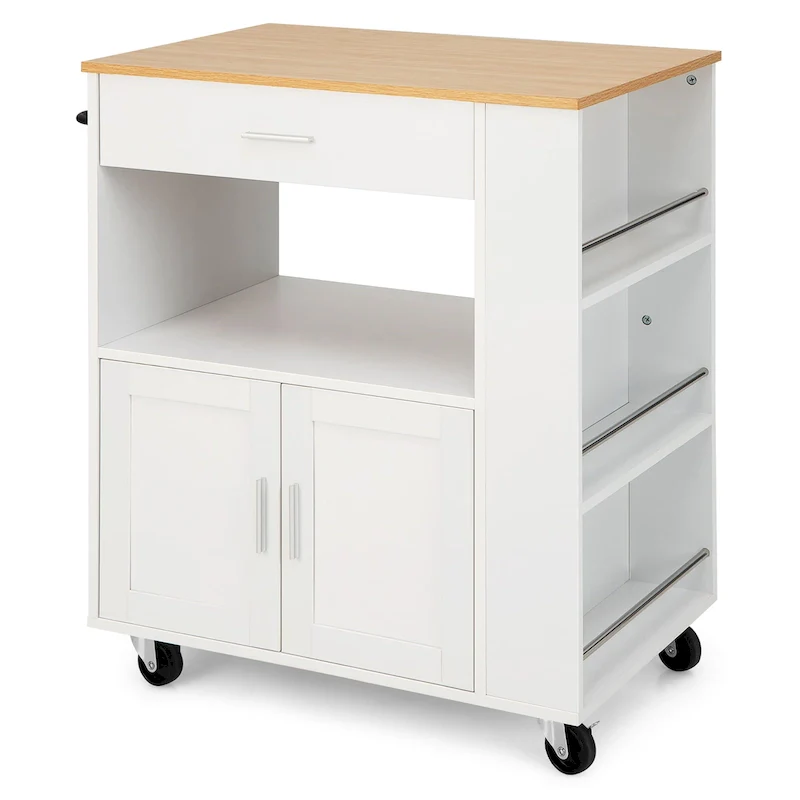 Kitchen Island Cart Rolling Storage Cabinet w/ Drawer & Rack Shelf
