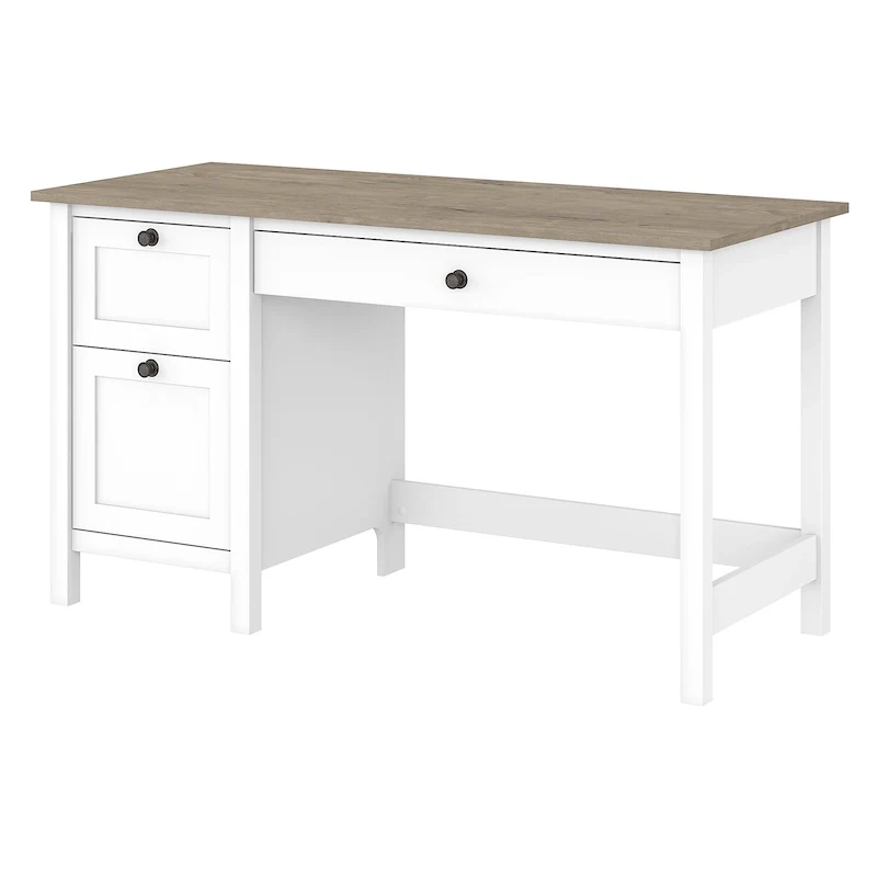 54W Farmhouse Computer Desk with File Drawer, Keyboard Tray & Box Drawer – Shiplap Gray / Vintage Black, Single