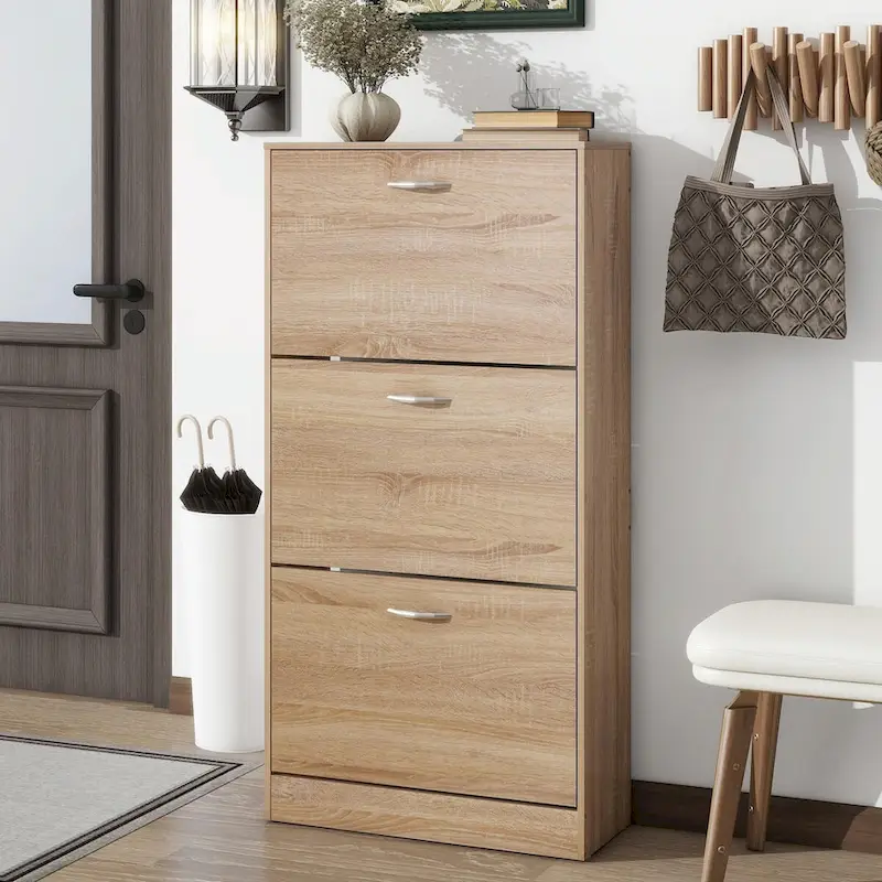 3-Drawer Shoe Storage Cabinet with 3-Tier Wood Shoe Rack