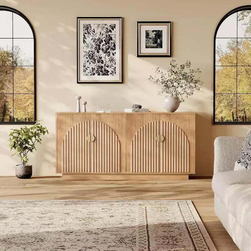 Coolmee Modern Sideboard Buffet Cabinet 63'' Large Storage Cabinet with Gold Handle Storage and Doors, Coffee Bar Buffet Table for Home Office