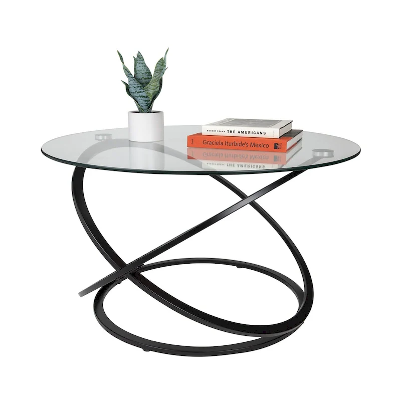 Cross Base Tempered Glass Round Coffee Table
