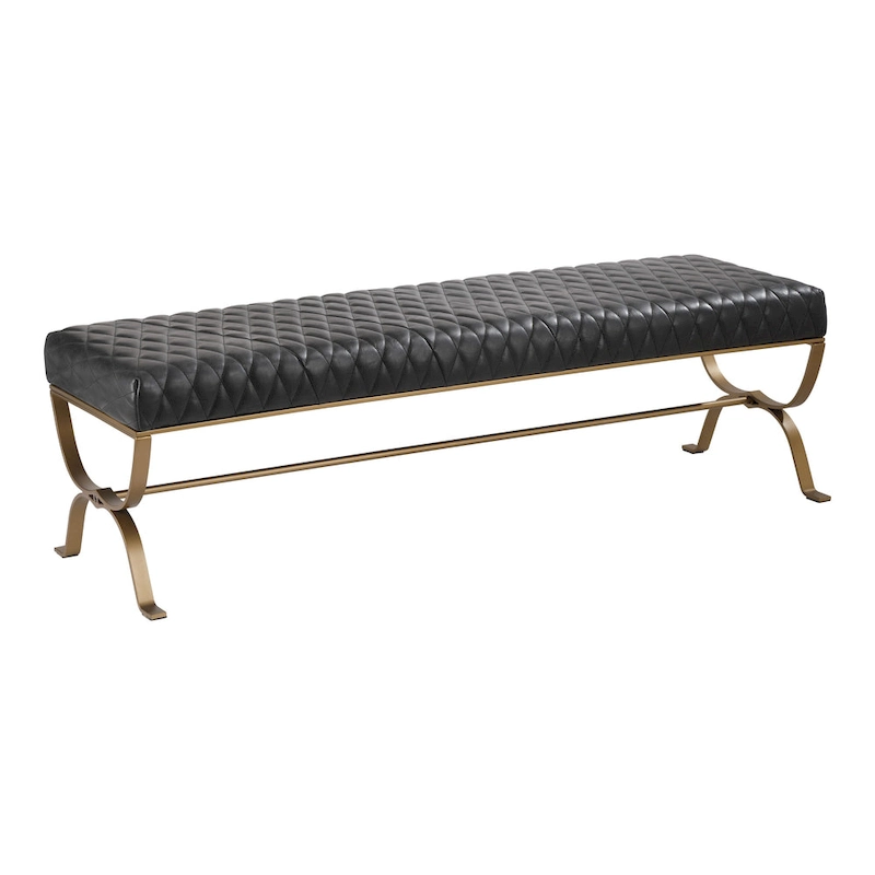Aurelle Home Modern Leather and Brass Iron Bench