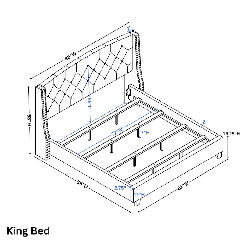Summit Wingback Tufted Upholstered Bed with Nailhead
